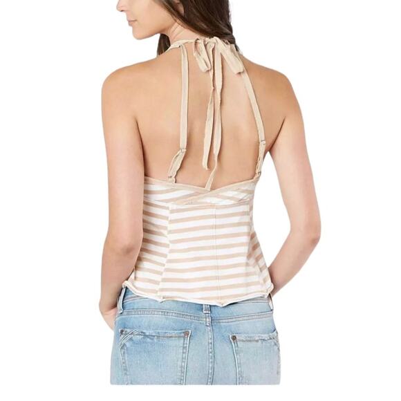 We The Free Mylo Tan White Striped Halter Tank Top Large - Picture 2 of 8